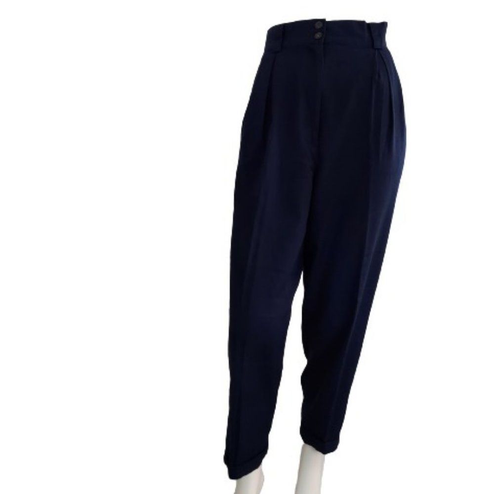 Vintage 90s High Waist Pleated Cuffed Pants, Blue